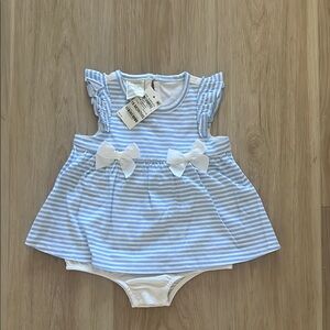 Blue and White Striped Baby Dress with Bows